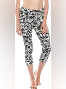 Coolibar Women's Deep Water Mid-Rise Swim Capris UPF 50 Black Tribal Ikat XS